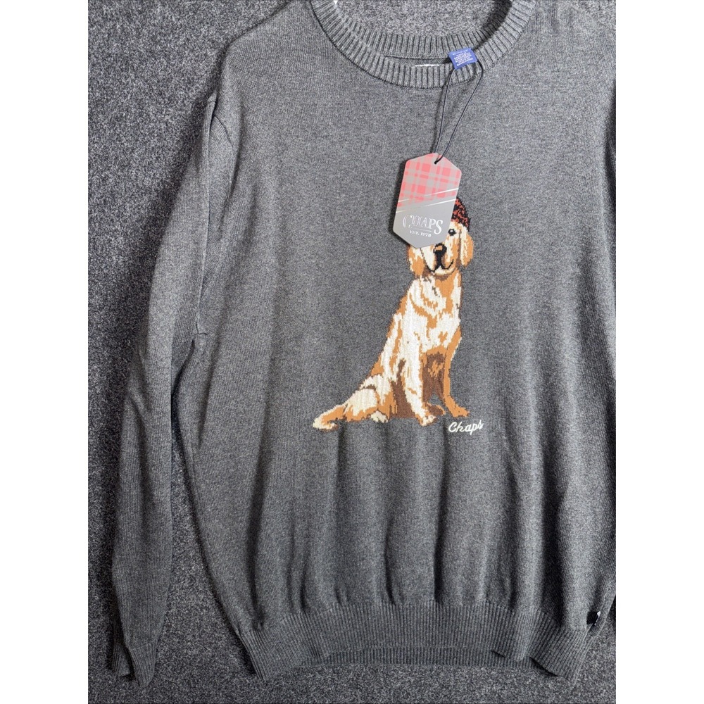 Chaps NWT Gray Golden Retriever Dog Beanie Intarsia Knit Crewneck Sweater XL - Picture 3 of 11